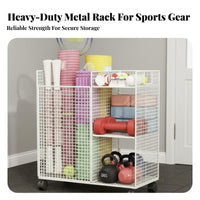 With Wheels Mind-Body Practice Mat Storage Rack Space Saving Home Gym Storage Cart Large Capacity Rolling Sports Equipment Holder Heavy Duty