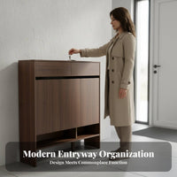 Shoe Storage Bench Walnut Finish Entryway Cabinet Multi-Functional Design High Weight Capacity for Homeowners, Adults, Foyer