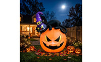 Lighted Black Cat with Witch Hat and Pumpkins Colorful Black Cat with Pumpkin Bright Halloween Decoration Family-Friendly for Garden