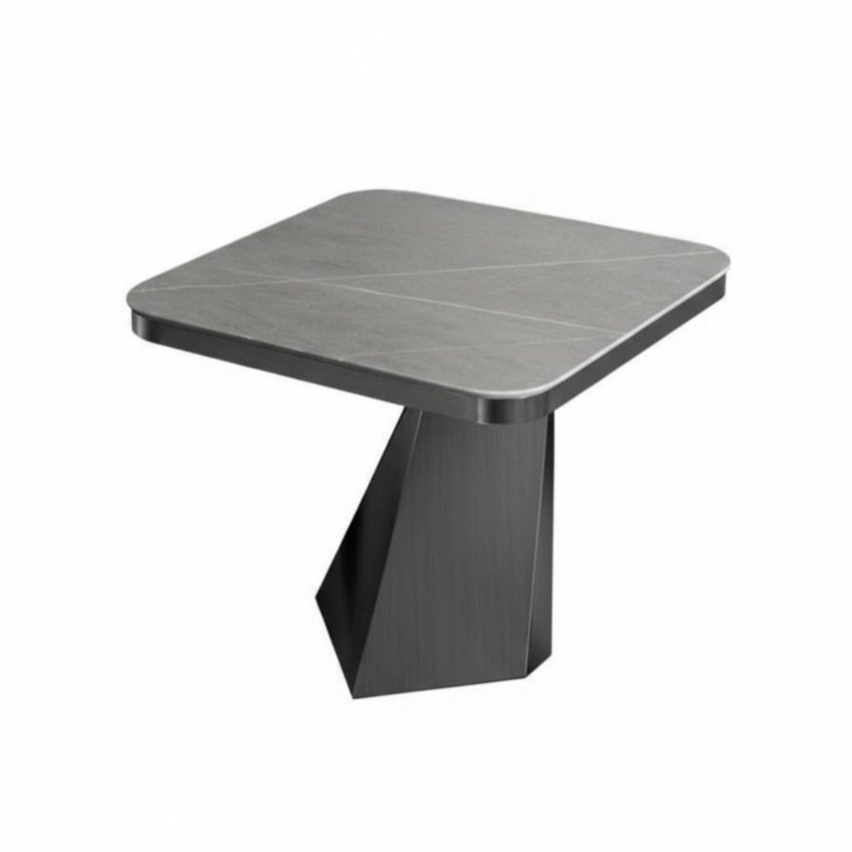 Light Luxury Aesthetic Geometric Base Side Table Italian design Design Geometric Pedestal Table Stone-Look Top Living Room Furniture multi-functional Use for Interior Designers, Apartment Dwellers, Homeowners, Balcony, Small Spaces, Bedroom, Entryway