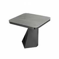 Light Luxury Aesthetic Geometric Base Side Table Italian design Design Geometric Pedestal Table Stone-Look Top Living Room Furniture multi-functional Use for Interior Designers, Apartment Dwellers, Homeowners, Balcony, Small Spaces, Bedroom, Entryway