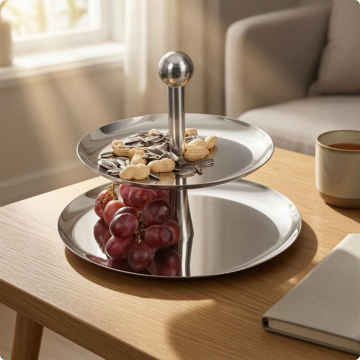 Two-Tier Fruit Tray Simple Design Stainless Steel Fruit Stand Multi-Purpose