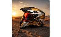 DOT Certified Full Face Helmet with Peak | Washable Liner with Dual Visor, for unpaved terrain
