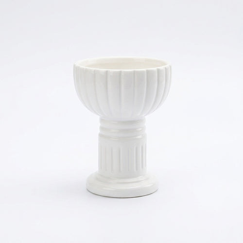 Ceramic Roman Pillar Candle Holder, Glossy Green