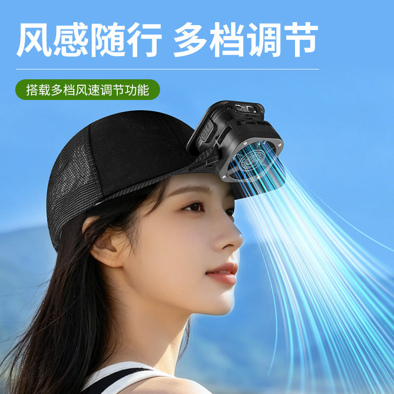 Solar Powered LED Cap Light with Fan for Outdoor Use