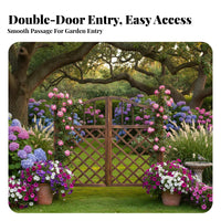 Wooden Lattice Gate Weather-Resistant Arched Double Garden Gate Anti Carbonized Fir Wood Fence for Homeowners, Yard, Vegetable Bed, Patio