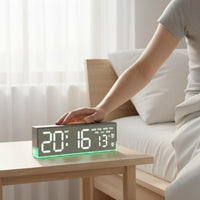 Temperature Display Multi Function Bedside Timepiece 12/24 Hour Format Night Light Alarm Timepiece for Bedroom, Office