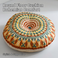 Bohemian Round Floor Pillow, Mandala Cushion, Tatami Cushion for Meditation, Lin #variant:Flower Story Pattern