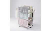Rolling Clothes Drying Rack with Wheels Multi-Tier Foldable Drying Rack with Shoe Shelf Floor-Standing Furniture Folding for Families, Renters, Apartments, Balconies