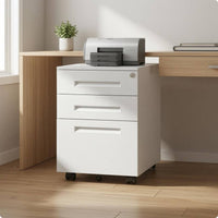 Rolling Filing Cabinet White Mobile Storage Cabinet Matte Finish