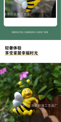 跨境可爱两只小蜜蜂摆件花器花盆挂缸树脂挂件创意趴缸装饰品礼品