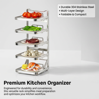 304 Stainless Steel Kitchen Shelf Stand, Foldable Countertop Organizer, 3 Tier Storage Rack for Apartment Kitchen, Modern Rack