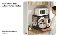 Space-Saving Extendable Microwave Rack Heat Resistant Expandable Microwave Stand Easy to Assemble Pull-out Appliance Shelf Rust Proof for Home Cooks, Apartment Dwellers, Homeowners, Kitchen, Pantry