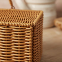 Rectangular Woven Basket with Handle Portable Storage Basket with Handles Structured Multipurpose for Closet, Bedroom, Kitchen, Entryway