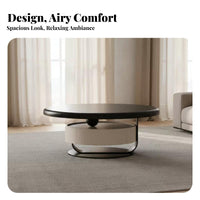 2 Pieces Minimalist design Round Nesting Tables with Drawers Floating Effect Round Tables with Drawer High-Gloss Finish Coffee Table Set Built-in Storage for Interior Designers, Apartment Dwellers, Homeowners, Small Spaces, Lounge Area, Home