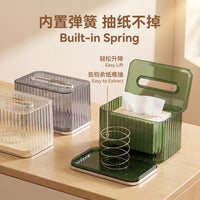 Spring-Lift Transparent Tissue Box with Lid, Light Luxury Desktop Storage, Dustproof