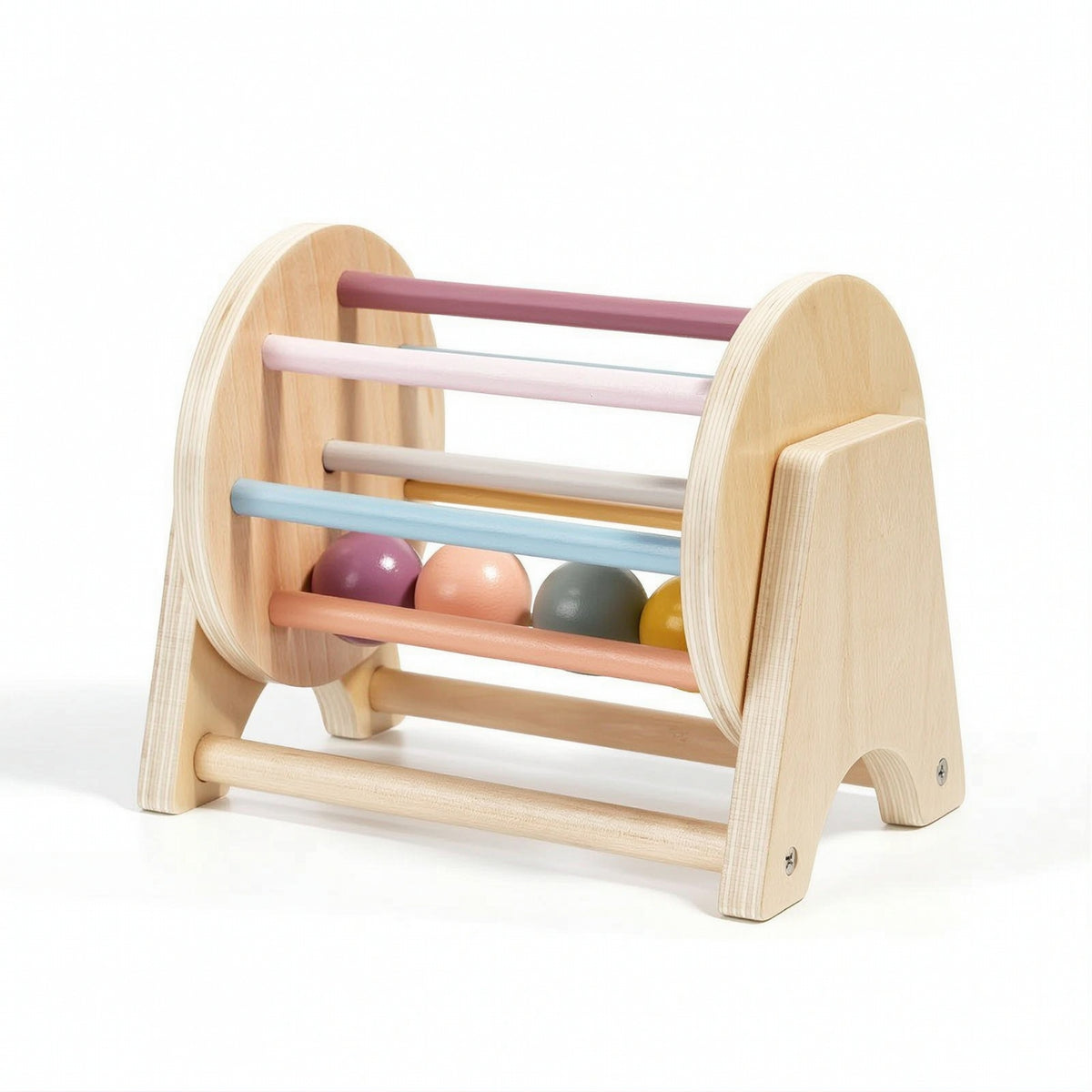 Tabletop Wooden Rolling Drum Early Learning Educational Toy Developmental Rotating Drum Toy Rainbow for Classroom
