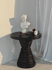 Round Wooden Side Table with Shelf