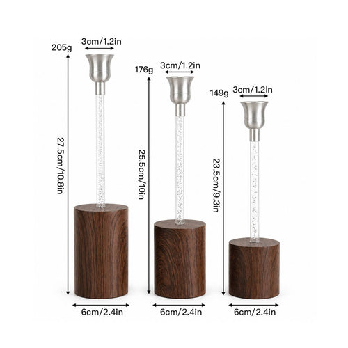 3 Pieces Modern Candlestick Holder Transparent Taper Candle Holder Home Decor Accent Cylindrical