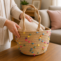 Rope Laundry Basket, Woven Laundry Hamper with Handles, Toy Storage for Nursery & Living Room, Bohemian Decor