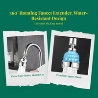 Faucet Extender, 360° Rotating Kitchen Sink Aerator, water-resistant Water-Saving Extension, Universal Tap Attachment, 3 Modes, Booster Strainer