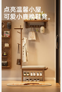 实木小鹿衣帽架玄关门口换鞋凳挂衣架一体客厅落地小型创意置物架 经典款：胡桃色丨55cm-【原创升级】【进口橡胶木】