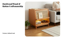 Rattan Nightstand Ample Storage Rattan Drawer Side Cabinet Easy to Assemble