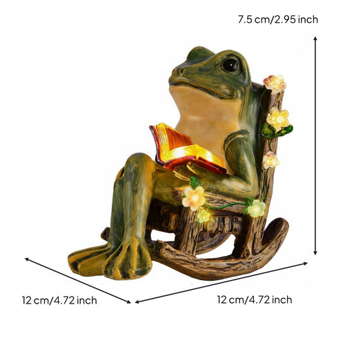 Frog on Rocking Chair Statue Pastoral Design Outdoor Decoration LED Lamp