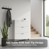 Solid Wood Construction Slim Shoe Cabinet Space Saving Entryway Shoe Storage Large Capacity Wooden Entryway Cabinet Easy Assembly for Families, Homeowners, Apartment Dwellers, Hallway, Bedroom, Closet, Living Room