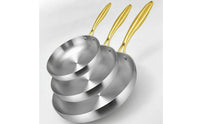 3 Pieces Frying Pan Set Induction Compatible Uncoated Skillets Brushed Pans with Flat Bottoms for Home Cooks