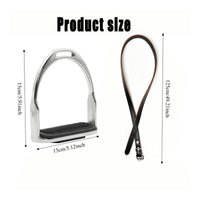 Chrome-Plated Stirrup with Leather Straps Non-Slip Stirrup with Rubber Grip Adjustable Riding Straps with Buckles Rustproof for Horse Riders, Equestrians, Equestrian Training