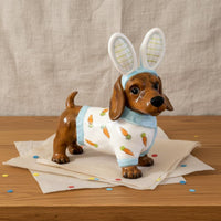 Dachshund Rabbit Statue Cute Design Resin Sausage Dog Sculpture Lasting Color