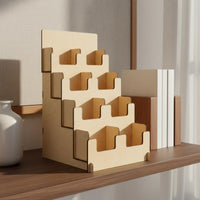 4-Tier Sticker Holder Easy to See Wooden Sticker Rack Slanted Tiers Step Display Shelf for Countertop