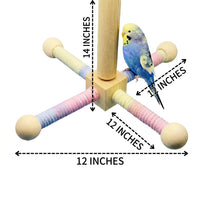 Parrot Toy Bird Stand with Multi-Directional Arms, Wooden Perch Toy and Macaron Set, Screw Mount Entertainment for Small Medium Birds