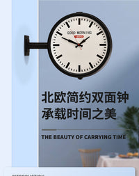 工厂直销铁艺时尚双面钟北欧简约个性石英钟两面钟家用极简挂钟表