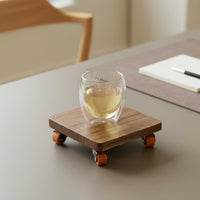Wooden Drink Mat with Wheels Nordic Design Square Wood Trivet on Wheels