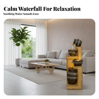 Modern Design Floor Water Fountain Easy Installation Cascading Water Fountain Long-Lasting Resin Freestanding Waterfall Feature All-Weather Use for Living Room, Office, Entryway
