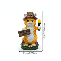 Cat Figurine with Solar Light Resin Cat Figurine with Welcome Sign Outdoor