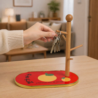 Wooden Key Holder with Shelf, Tabletop Key Organiser, Creative Storage for Hallway, Auspicious Wood Transparent Panel Design