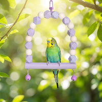 Bird Swing Wooden Bird Toy with Bells, Macaron Color Perch and Bird Grinding Claw Toy, Hanging Cockatiel Budgie Toy for Small Medium Pet Cage