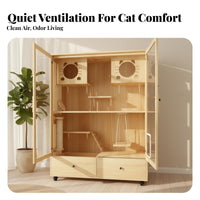 Large Wood Cat Villa, Multi-Level Enclosure, Spacious Cat House, Nordic Style, Home