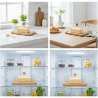 Clear Butter Storage Box Rectangular Butter Box with Bamboo Base Transparent Slimline for Kitchen, Fridge, Table