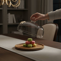 Wooden Cake Plate with Glass Cover Long-Lasting Wooden Cake Plate with Cover Glass Dome Jar Display Stand Easy to Clean