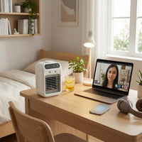 White Mini Desktop Air Cooler Rechargeable Desktop Air Cooler Compact Portable Mist Fan 2-Speed for Desk