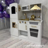 Golden Kitchen Wooden Pretend Play Kitchen Toy with Lights and Sound Effects