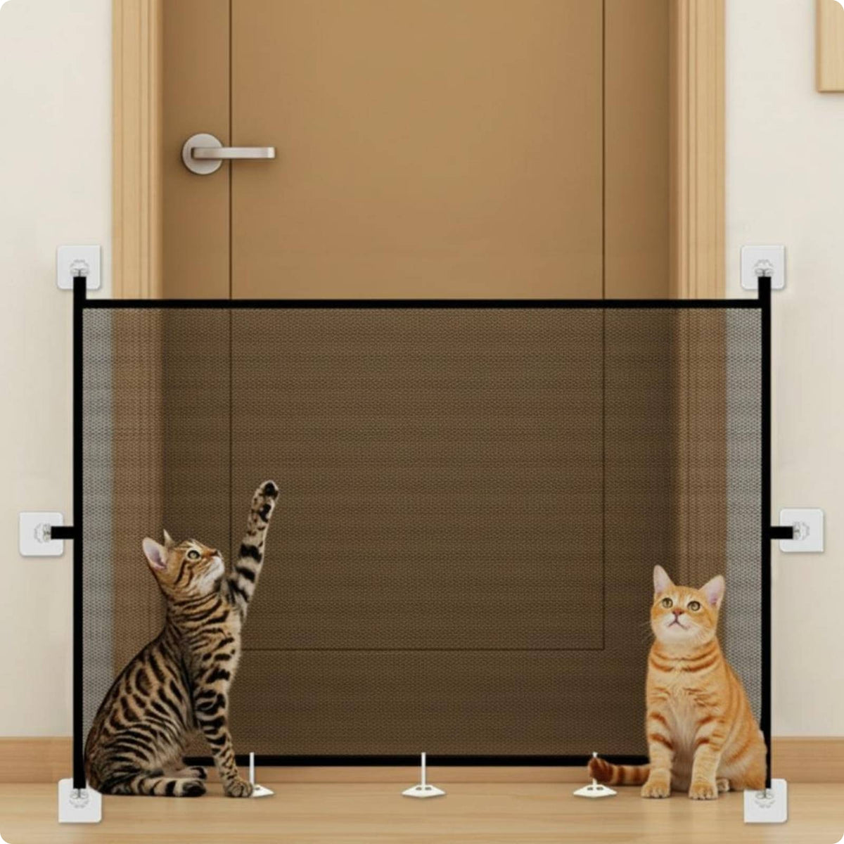 Mesh Pet Barrier Panel Black Frame Indoor Pet Divider Mounting Tabs for Doorways