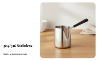 Internal Measurement Markings Coffee Latte Art Pitcher Multi-Purpose Stainless Steel Milk Pot Thickened Composite Bottom Mini Saucepan with Spout Induction Compatible for Home Cooks, Students, Parents, Stovetop, Cafe, Kitchen, Breakfast Making