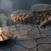 Manual Rotating Grill Basket Handmade Cylindrical Barbecue Grill Four Legged Outdoor Cooking