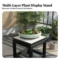 3 Pieces Aluminum Alloy Frame Bonsai Display Table Chinese Design Heavy Duty Plant Riser Sturdy Construction Pedestal Plant Holder High Load Capacity for Outdoor, Indoor, Balcony, Living Room