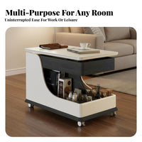 Adjustable Sofa Side Table with Rotating Top Mobile Laptop Cart Coffee Table Storage Cart Built-in Speaker and USB Port for Daily Use Suitable for Apartment Dwellers Living Room Home Office Bedside